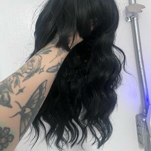 Black Wavy human hair wig